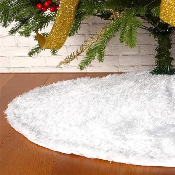 36" Faux Fur Christmas Tree Skirt - White Holiday Decor for 6ft Tree - Picture 5 of 5